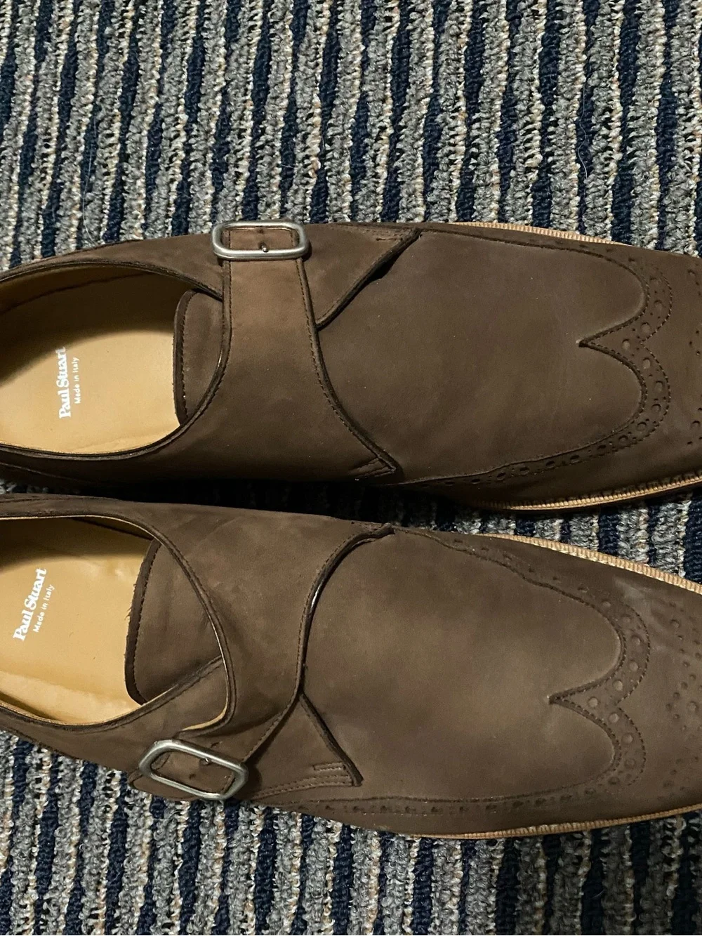 Paul Stuart Suede Brogue Wingtip Monk Strap Loafers. Made in Italy. Size13